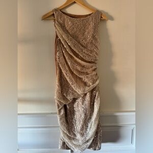 Carmen Marc Valvo Asymmetrical Lace Dress - Cream